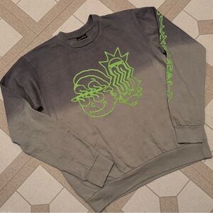 NEW RICK AND MORTY Gray Crewneck Sweatshirt with Neon Green Graphic Cartoon